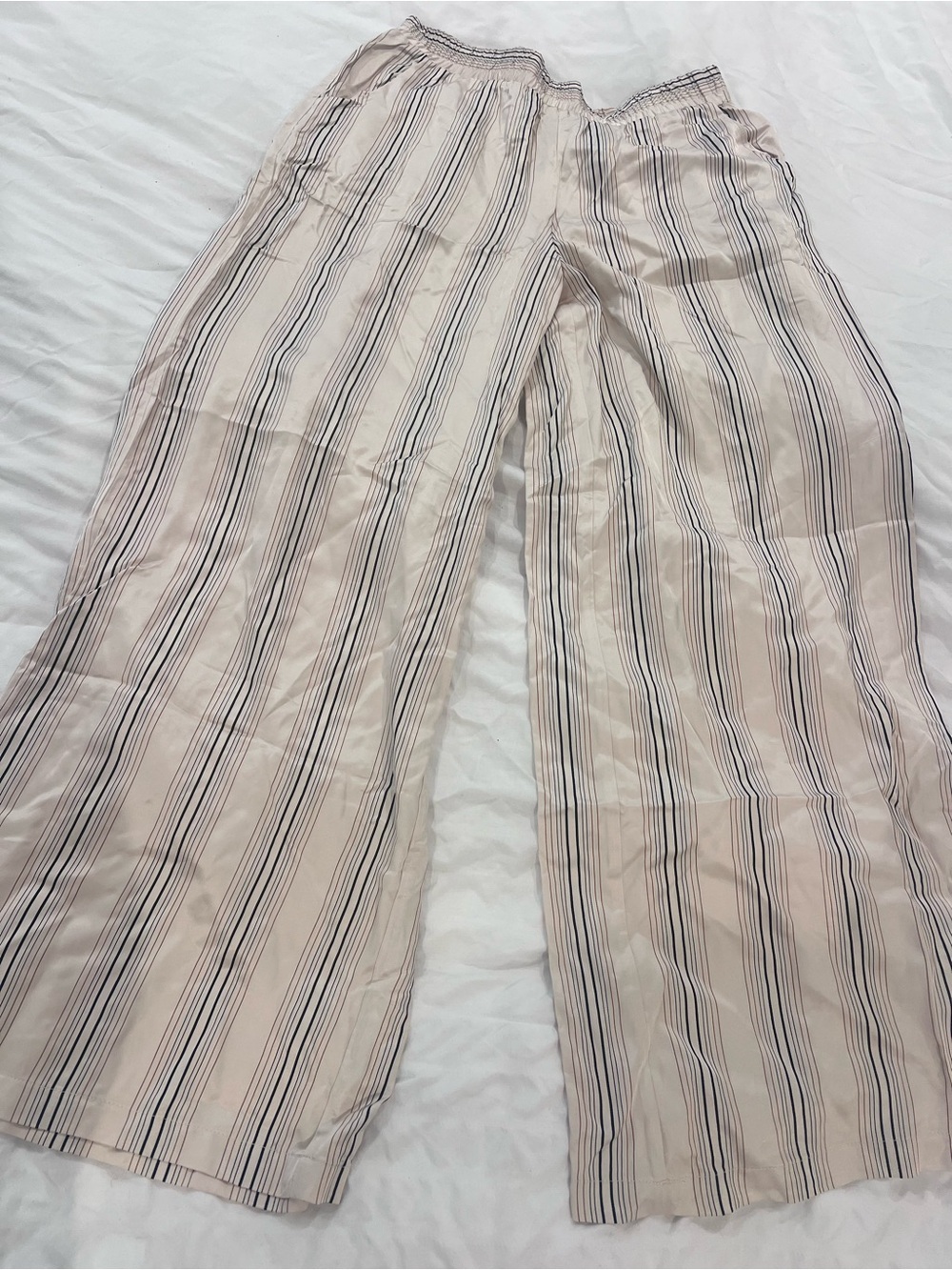 INDUSTRY Women's M Beige/Black/White Striped Elastic Waist Trousers Satin Fall